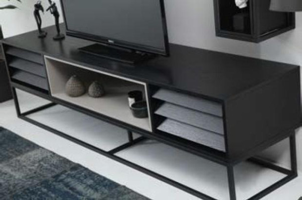 Wall unit TV-cabinet Lowboard Shelves TV Stand Set Wood Modern Black Design