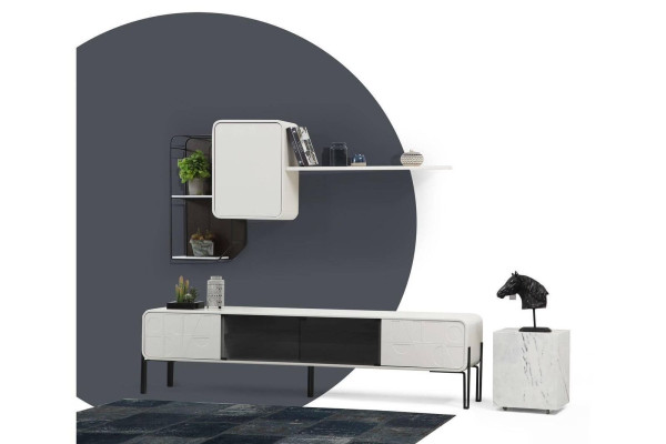 Wall unit TV-cabinet Lowboard Shelves Wardrobe TV Stand Set Wood Modern White