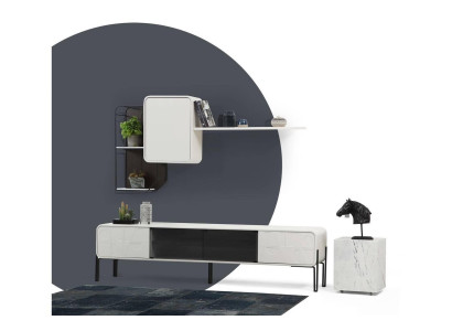 Wall unit TV-cabinet Lowboard Shelves Wardrobe TV Stand Set Wood Modern White