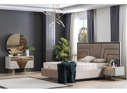 Bedroom Set Bed 2x Bedside tables Chest of drawers Mirror Luxury Set 5pcs