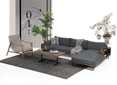 Corner sofa L-shape Sofa Gray Modern Fabric Design Living room Polyester