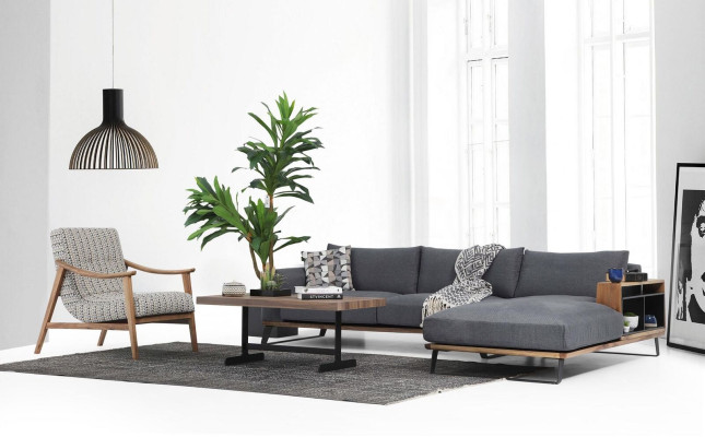 Corner sofa L-shape Sofa Gray Modern Fabric Design Living room Polyester
