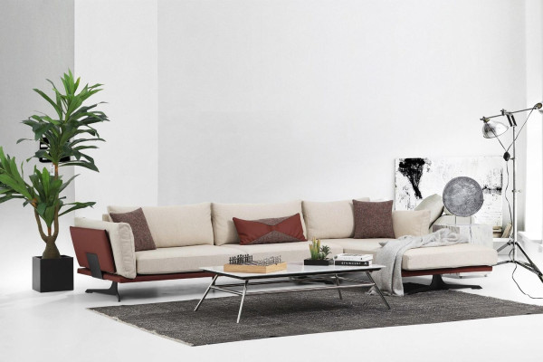 Sofa set Corner sofa L-shape 3 Seater Beige Modern Fabric Sofas Set Corner