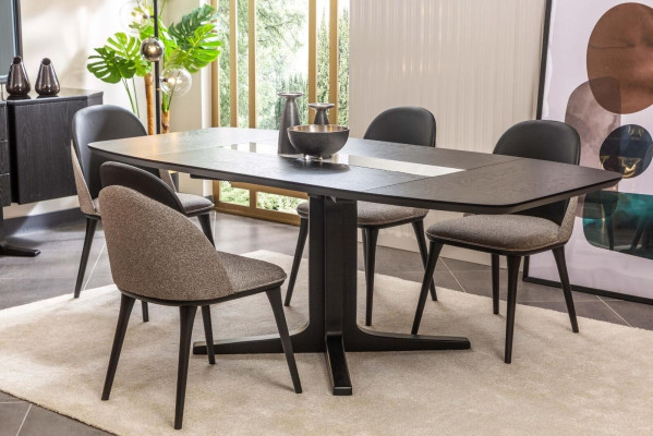 Designer Dining room Furniture Black Wood Dining table Luxury upholstered chairs