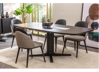 Designer Dining room Furniture Black Wood Dining table Luxury upholstered chairs