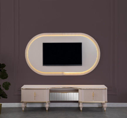 Modern beige wall unit suite designer TV cabinet lowboard wall panel 2 pieces
