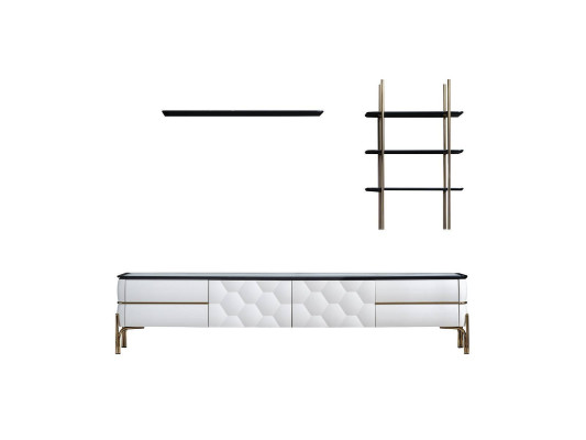 White TV wardrobe designer 2x shelves living room stylish set 3 pieces new