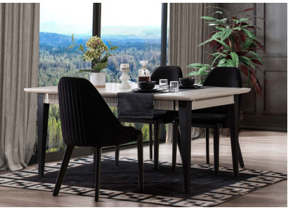 Stylish Dining room Furniture Designer White Dining table 4x Black dining chairs