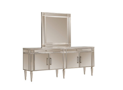 Beige Dining room Chest of drawers Mirror Luxury Sideboard Wood Furniture Noble Chests of drawers
