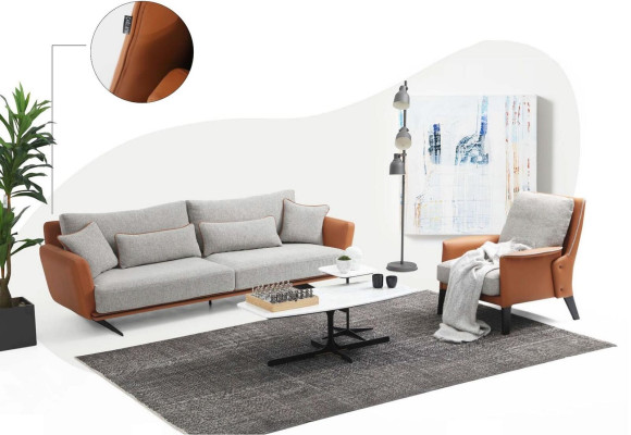 Sofa set 21 Seater Living room Sofa Orange Fabric Armchair Two-seater