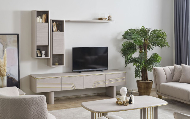 Gray living room shelves luxury TV wardrobe designer TV cabinet wall cabinets 4 pieces