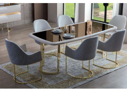 Noble dining room suite luxury glass table stainless steel chairs modern 7-piece set