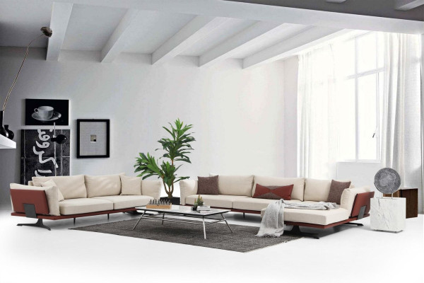 Sofa set Corner sofa L-shape 2 Seater Beige Modern Fabric Sofas Set Corner