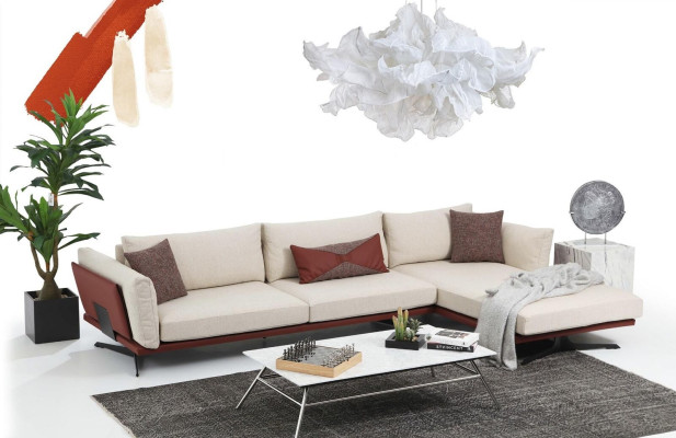 Sofa set Corner sofa L-shape 2 Seater Beige Modern Fabric Sofas Set Corner