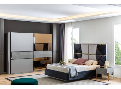 Modern Bedroom Set Designer Bed 2x Bedside tables Wardrobe