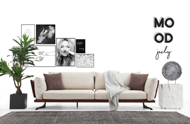 Four Seater Sofa 4 Seater Fabric Beige Modern Design Living room Luxury