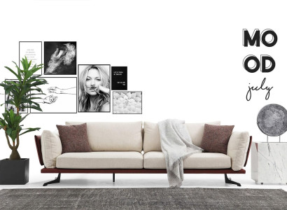Three Seater Sofa 3 Seater Fabric Beige Modern Design Living room Luxury