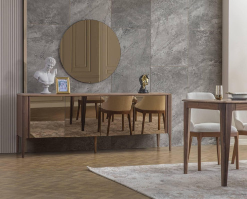 Brown Dining room Glass Sideboard Modern Mirror Complete's 2-piece set new