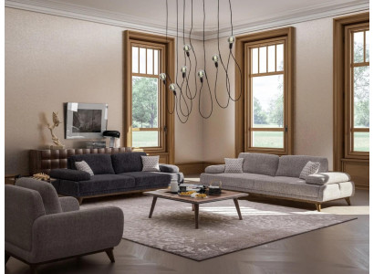 Living room Set Gray Sofa Two-seater with Three-seater Textile Design Coffee table