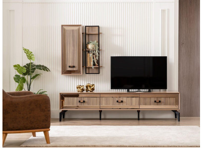 Suite TV Stand Wardrobe TV-cabinet Lowboard Living room Shelves Gold Wood