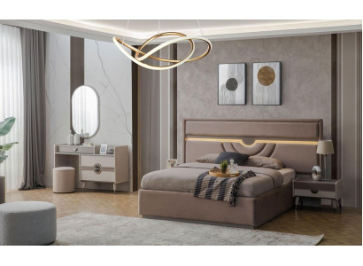 Suite Double bed Bed Bedside tables Beige 6-piece Dressing table Modern