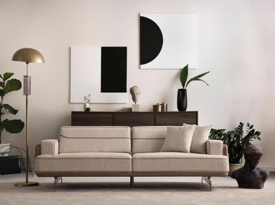 exclusive s Beige Sofa 3 Seater Modern Furniture Living room Upholstery Couch