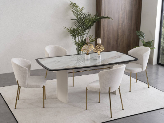White Dining room Set Designer Dining table 4x Chairs Wood Furniture Luxury 5pcs