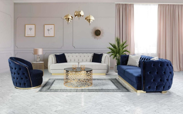 Blue e three-seater couch sofa elegant seating furniture sofa Chesterfield velvet