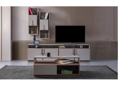 Group Living room TV stand wall cabinets lowboard gray sofa table 3 pieces