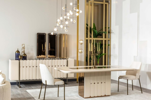 Modern White Dining room Set Dining table Sideboard Chairs x3 Mirror 9pcs
