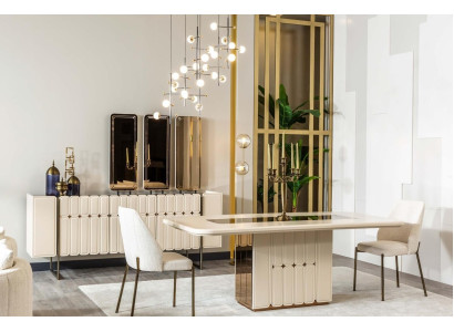 Modern White Dining room Set Dining table Sideboard Chairs x3 Mirror 9pcs