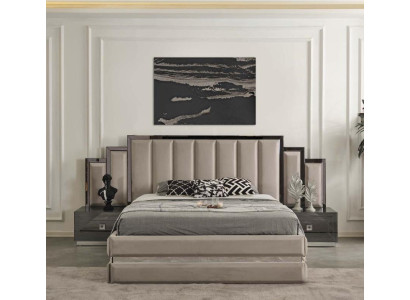 Beige Bedroom Furniture Designer Double bed Luxury Wood Bedside tables