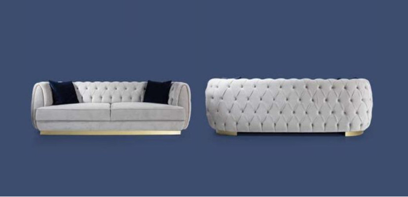 Sofa Elegant Chesterfield Seat Furniture White Three-Seater Couch Velvet new
