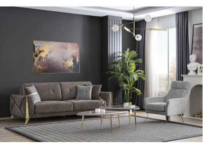 Brown-Gray Living room Suite Dreistzer Luxury Armchair Coffee table 4-piece
