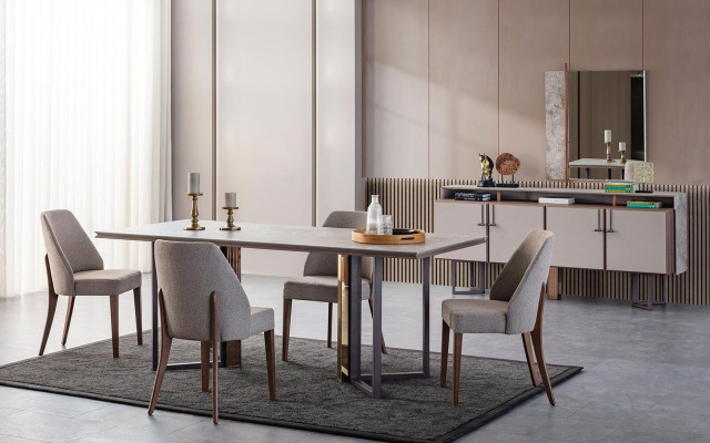 Dining set dinette Dining table Chairs Wood Gray Dining room 9-piece sideboard
