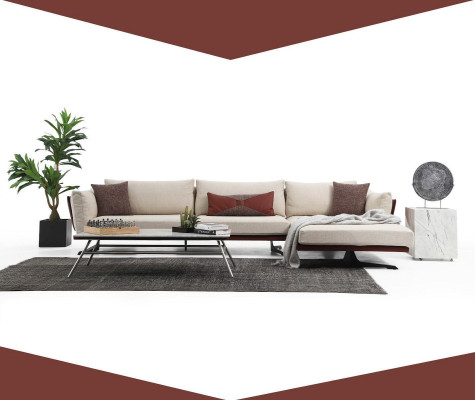 Corner sofa L-shape Beige Modern Fabric Design Living room Sofa Polyester