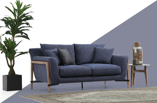 Four Seater Sofa 4 Seater Fabric Sofas Modern Design Living room Blue