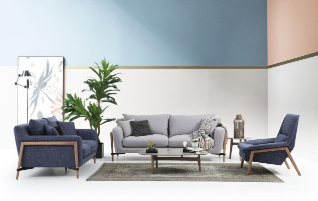 Four Seater Sofa 4 Seater Fabric Sofas Modern Design Living room Blue