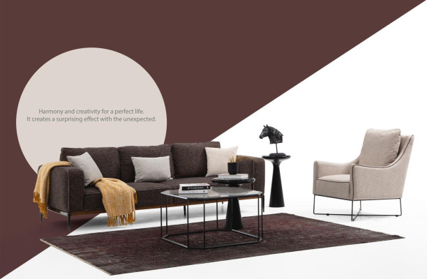 Sofa set 2 Seater Armchair Two-seater Gray Fabric Sofas Modern Design