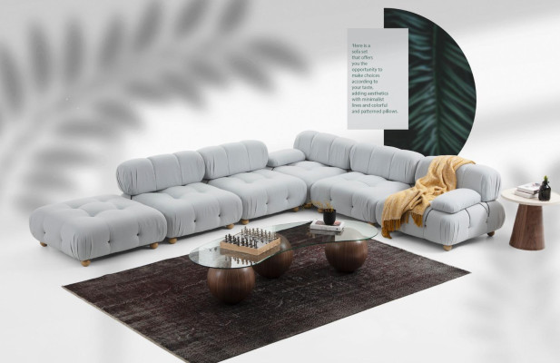 Corner sofa Sofa Fabric Living room Sofas Corner Gray Modern Polyester Design