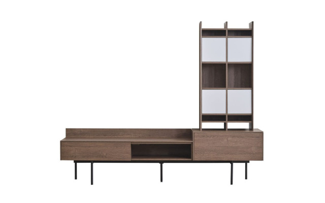 Living room Brown TV lowboard wall cabinet Modern wall unit set 3 pieces