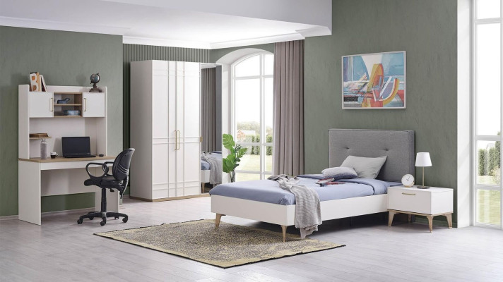 Childrens bed Bed 120 cm youth bed Wood Gray Childrens room Fabric Modern