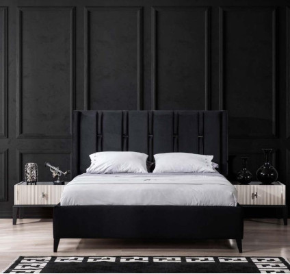 Black -White Bedroom Suite Double bed Bedside tables Upholstered bed