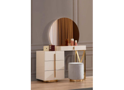 Beige Dressing table stainless steel Furniture Bedroom Stool 2-piece set