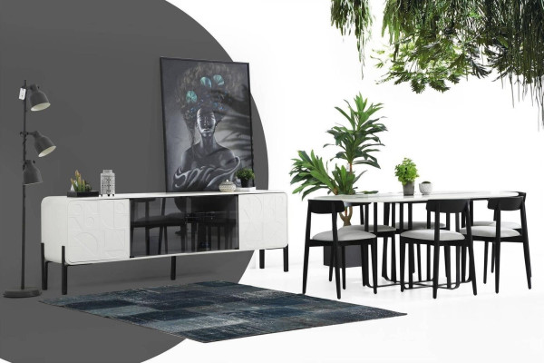 Dining room Group Dining table Chairs Sideboard Table Wood Set 8pcs White