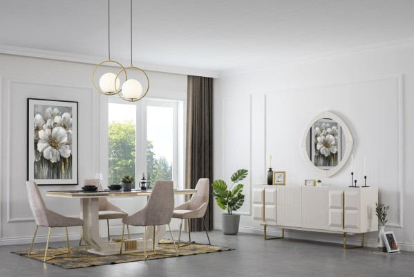 Complete e White Dining set Designer Dining set Luxury Dining table Chairs Mirror