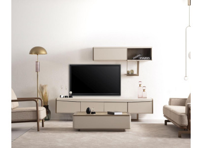 Beige Lowboard Wood Shelf Designer TV cabinet -Wardrobe Living room Luxury Furniture