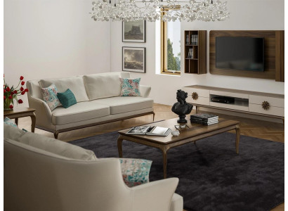 Modern Complete 2x Three Seater Sofa White Textile Living room Design Sofas Couch