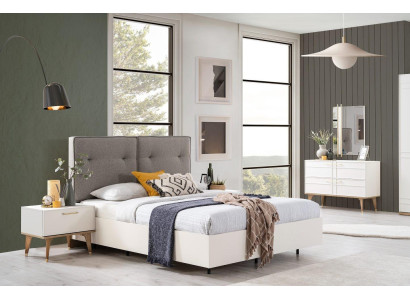 Bedroom Suite Double bed Complete e Bed White Fabric 3pcs Modern