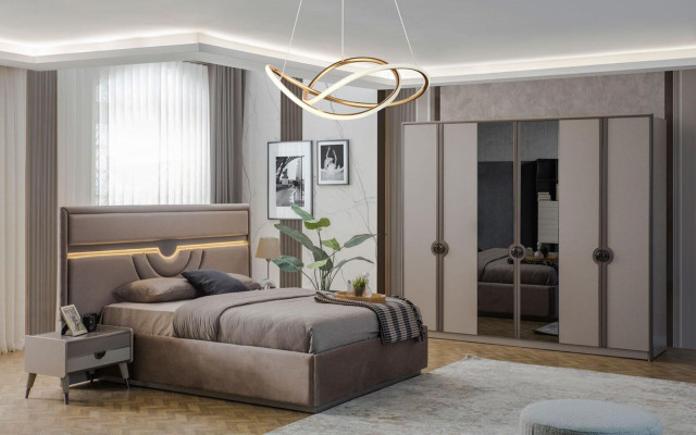 Double bed Complete e Bedroom furniture Bed Bedside tables Beige 4 pieces